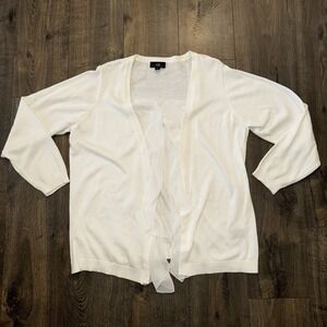 AGB Women's 2X Open Front Waterfall Cardigan Duster White Long Sleeve Lagenlook